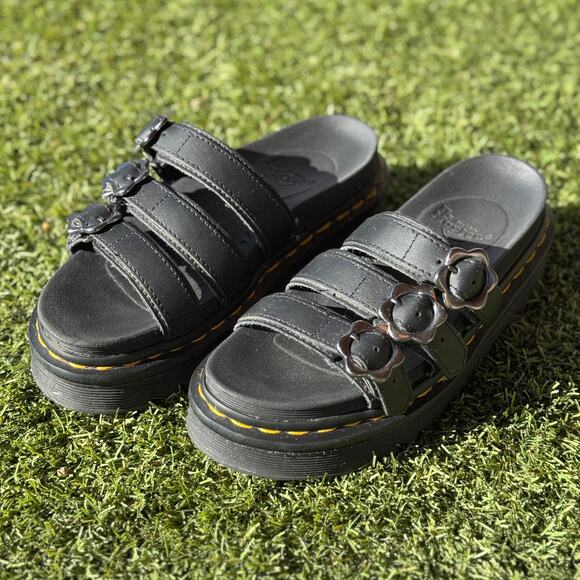 Dr. Martens Size 6 Blaire Flower Buckle Slide Sandals - Picture 1 of 7